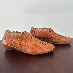 Pikolinos Tan Woven Leather Huarache Low Wedge Sling Back Shoes Size 39 Comfort